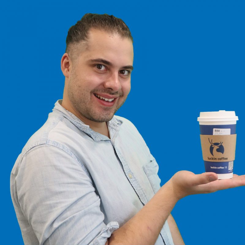 Campbell the Marketing Wizard, enjoying his cashless coffee!