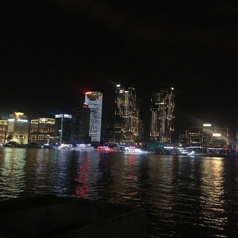 Shanghai by night: View from Pudong over to the Bund