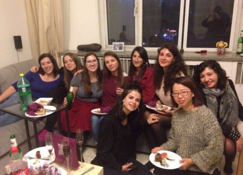 Sara with the other LTL staff and students at a house party