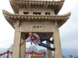 Mohamed climbing one of China's sacred mountains